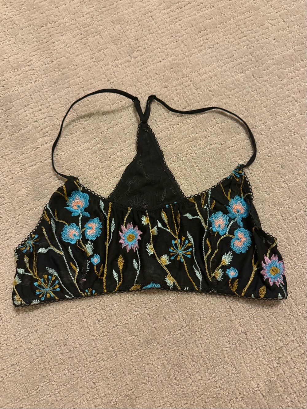 Free People Black Embroidered Floral Bralette